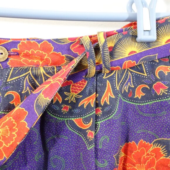 Farm Rio S Purple Red Floral Shorts Belted Tropical Bright Summer Luxury Anthro - Picture 4 of 8